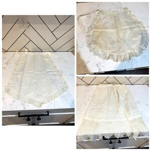 antique white cotton aprons x3 intricate lace trim crochet cottage coquette